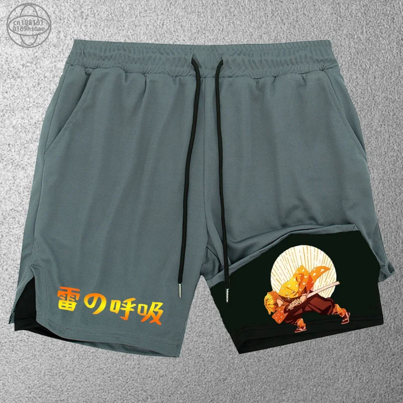 Pantaloncini sportivi stampati alla moda Pantaloncini fitness due in uno da uomo Pantaloni da spiaggia a doppio strato Pantaloncini da corsa per allenamento all'aperto S-2XL