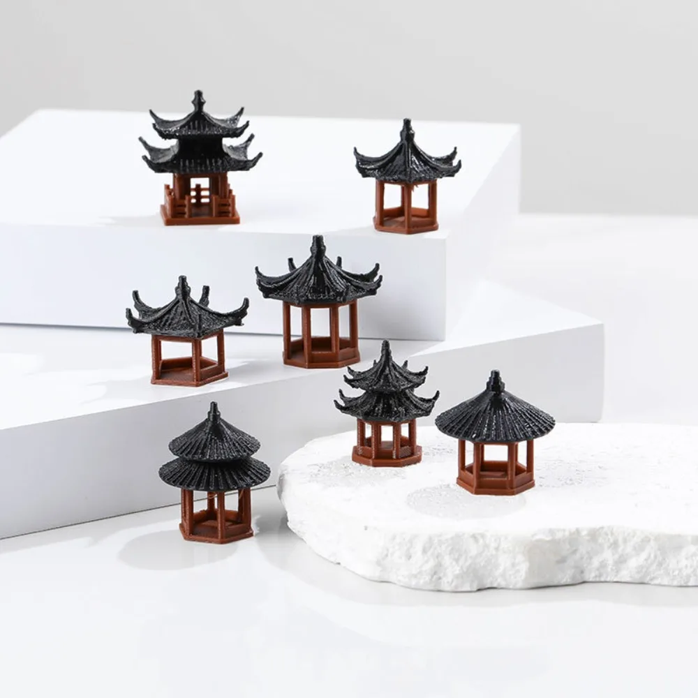 Mini Pagoda Statue Miniature Pagoda Bonsai Decor Micro Landscape Hexagonal Pavilion Figurine Tiny Pavilion Ornament Mini Zen