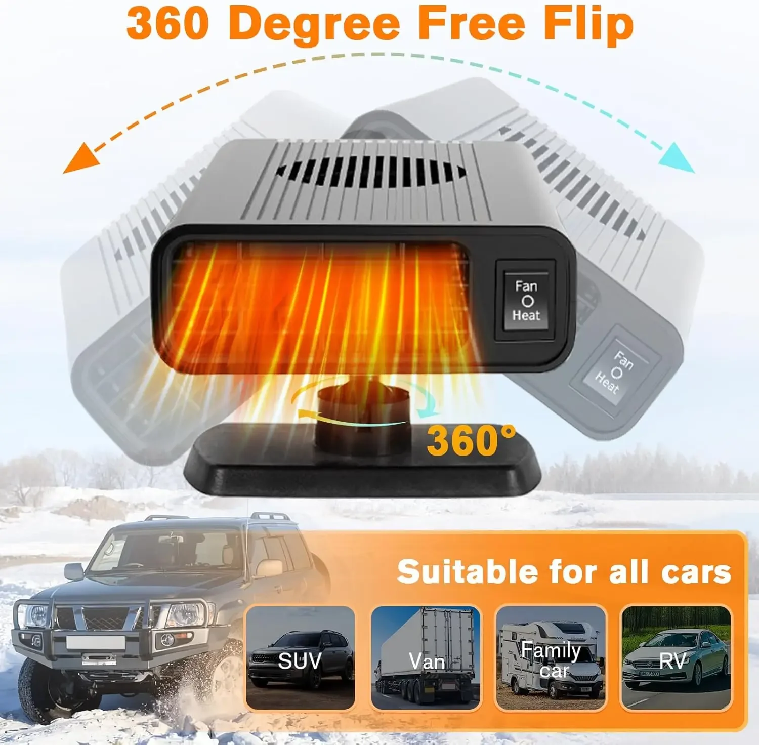 2026 New Portable Car Heater 12V 150W Fast Heating Defroster for Cars