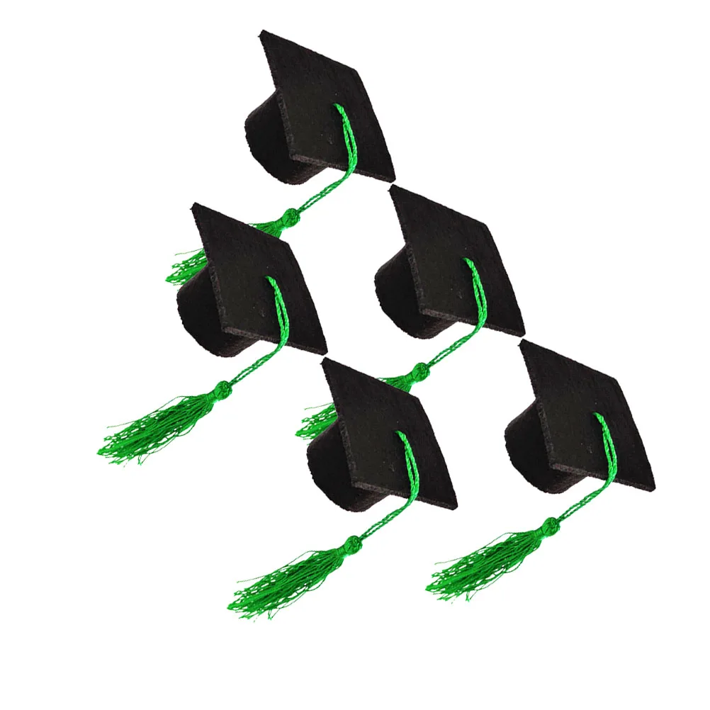 

5Pcs Mini Doctoral Cover Hat Shaped Wine Bottle Top Cute Party Ornament for Festive Atmosphere Decoration Green