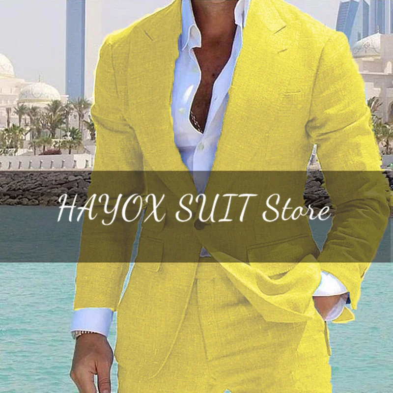 Men\'s Suit 2 Piece Set Linen Lapel Slim Fit Single Button Casual Comfortable Suit Formal Groom Best Man Dress Elegant and Stylis