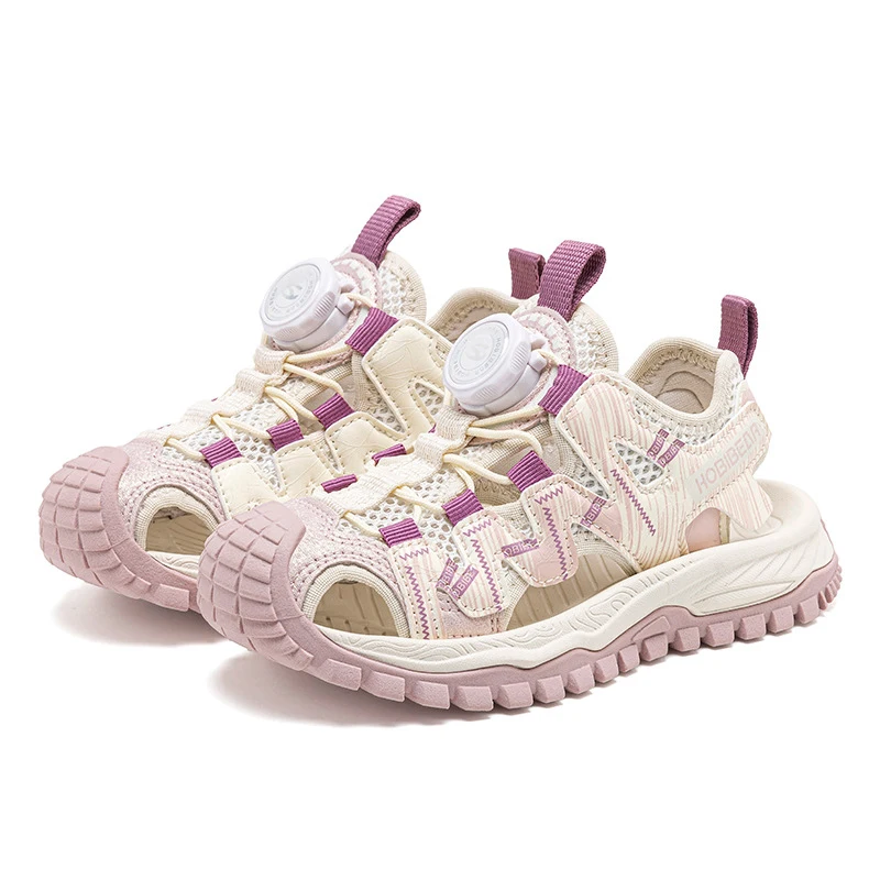 Breathable Mesh Beach Sandals Brand Rotating Buckle Closed Toe Anti Collision Footwear For Kids Boys Girls Summer Daily Wear
