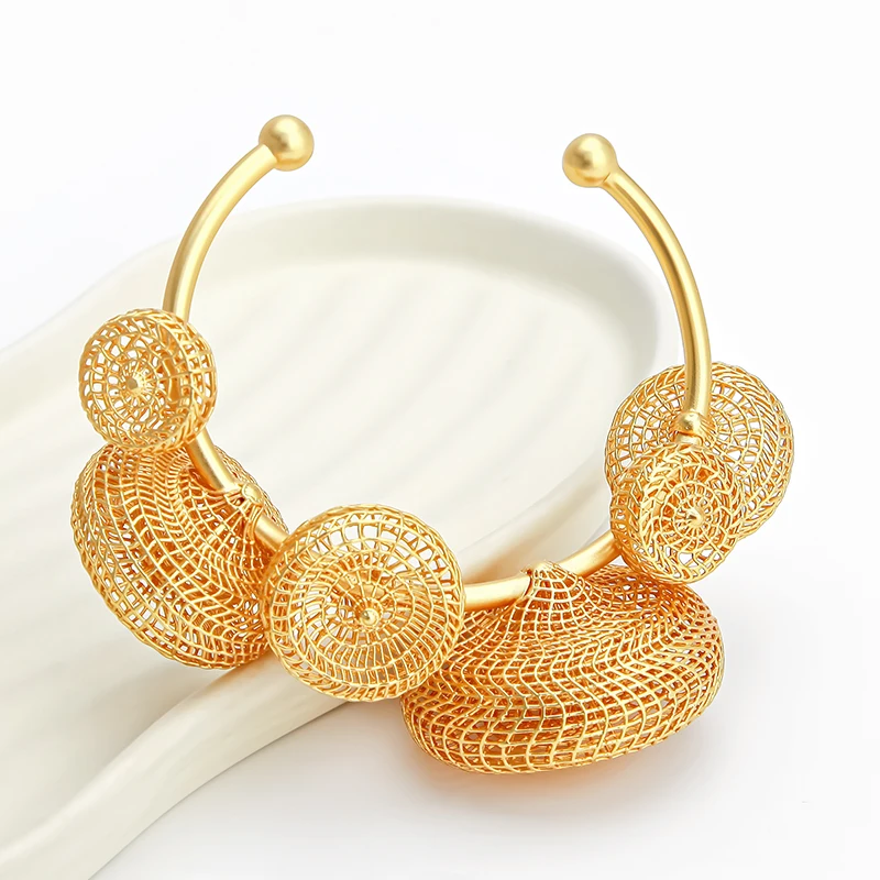 IVOG Mesh Wire Cuff Bangle Gold Plated Brass Women Daily Pulsera Brazalete Multi Hollow Bead Unique Statement Fashion Jewelry