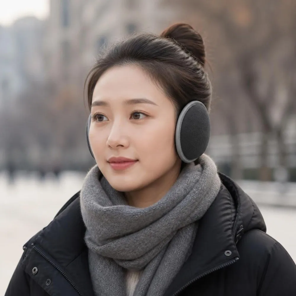 Portable Reflective Winter Foldable Earmuffs Soft Ear Cover Solid Color Thickened Ear Warmers Unisex