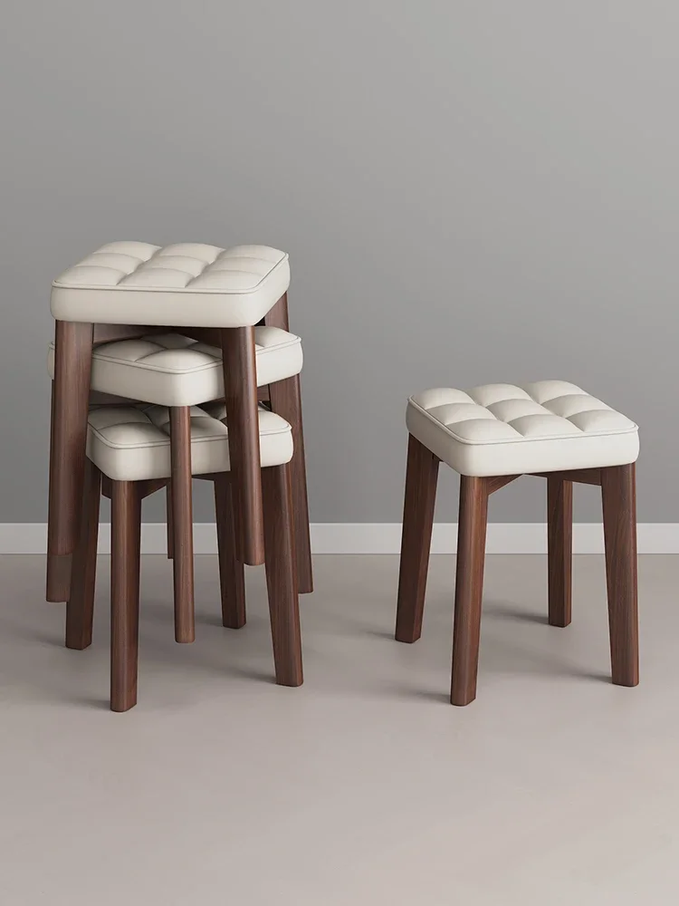 

Solid wood dining table stool household stackable soft bag small square stool living room bench modern simple small stool dining