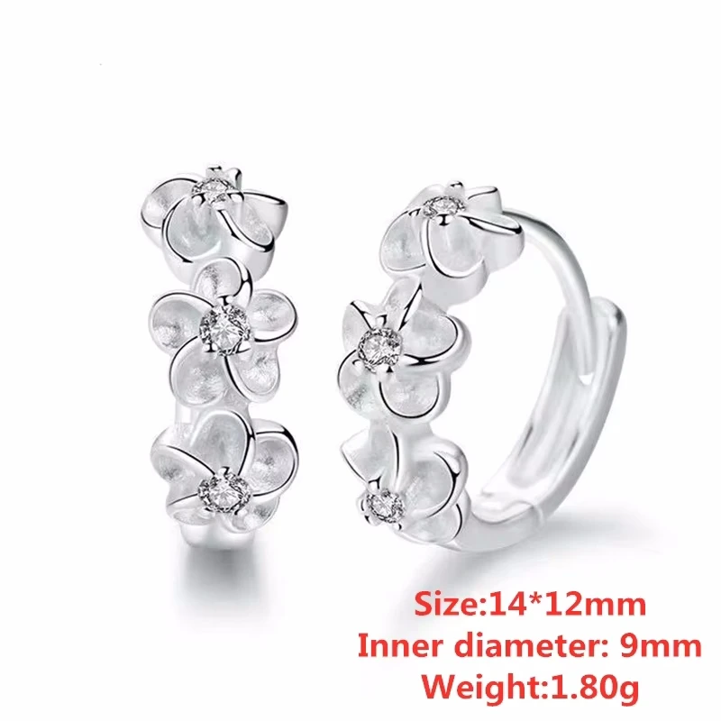 925 Sterling Silver Small Rose Flower Round Hoop Earring AAA Zircon For Women Female Charm Engagement Wedding Jewelry image 5