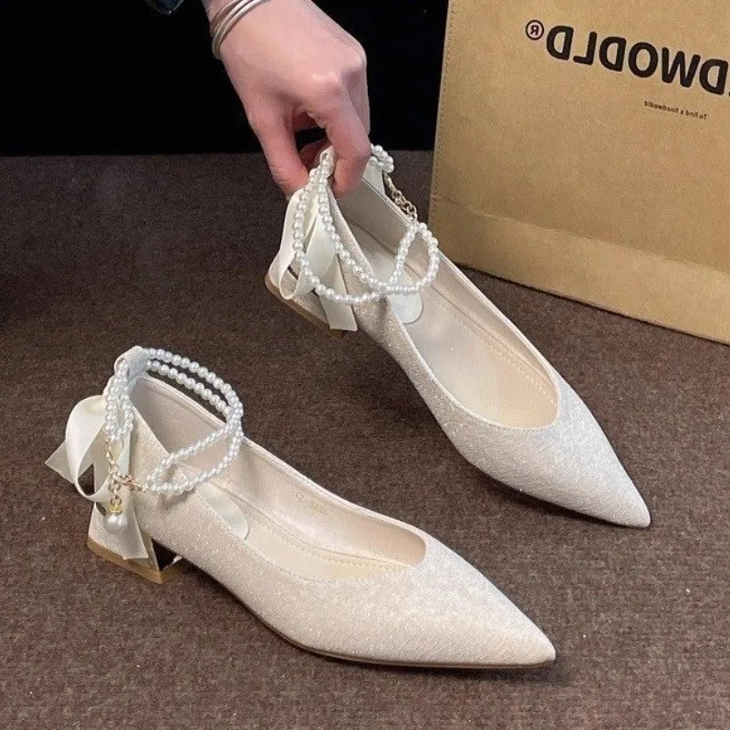 

Beaded Women Pointed Toe Heeled Shoes Elegant Summer Fashion Sandals New Designer 2025 Luxury Brand Pumps Woman Zapatos Mujer