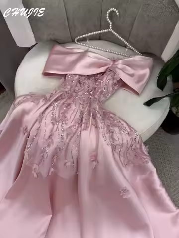 A Line Flowers Beads Evening Dresses For Women Customized Pleated Prom Dress Formal Party Evening Gowns Arabia Special Occasions