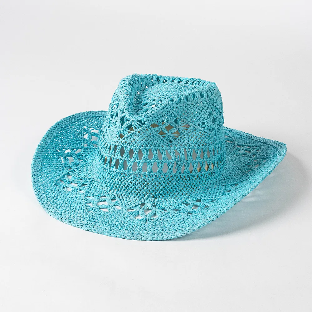 Summer cowboy straw hat hand-woven hollow men and women summer sun hat western cowboy straw hat ковбойская шляпа