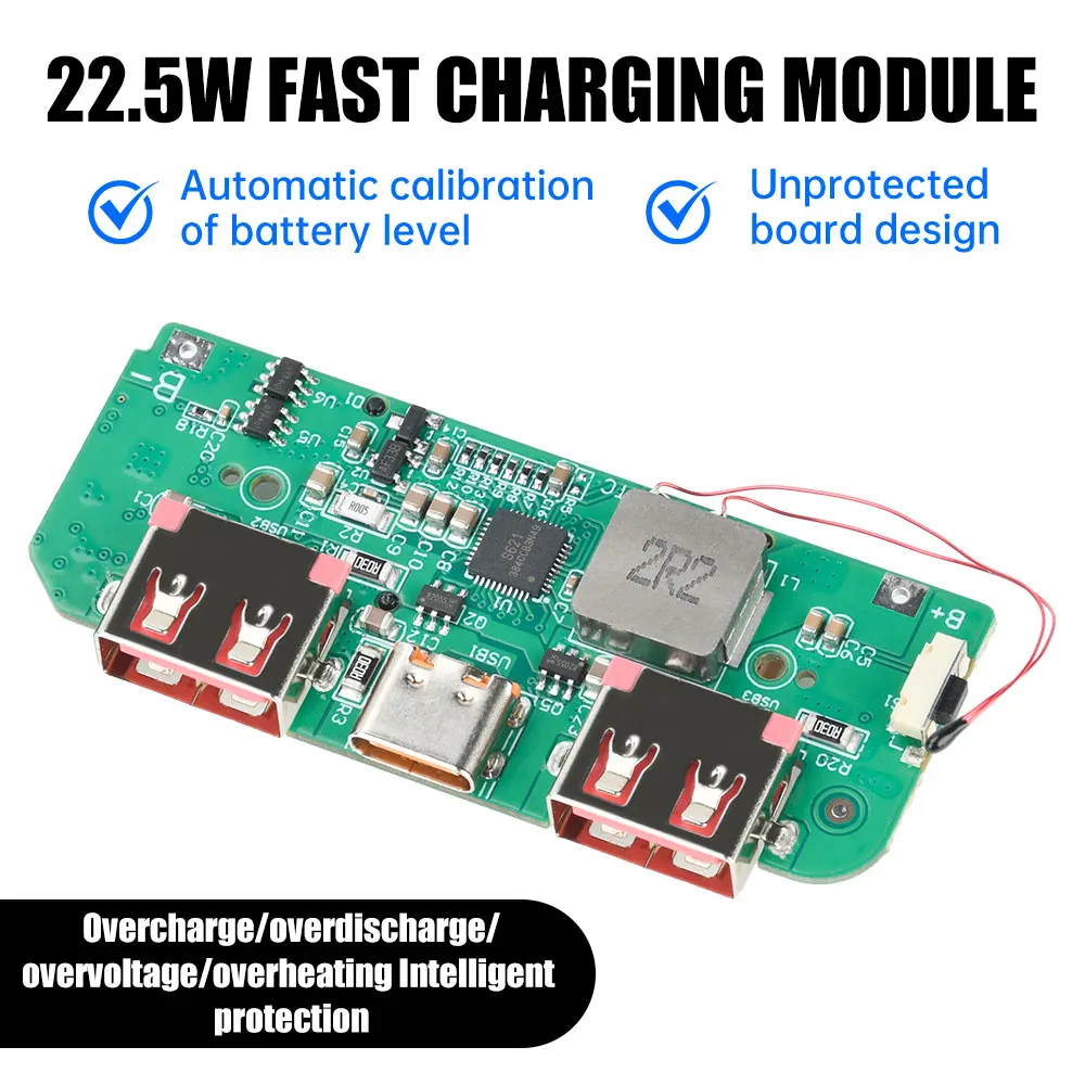 Type-C USB 22.5W 양방향 고속 충전기 벅 컨버터 PD/QC/SCP/VOOC용 TFT 디스플레이가 있는 모바일 전원 모듈 마더보드