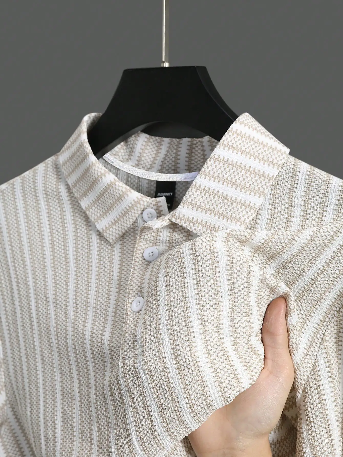 

Men's Short Sleeve Striped Casual Polo Shirt with Button Front