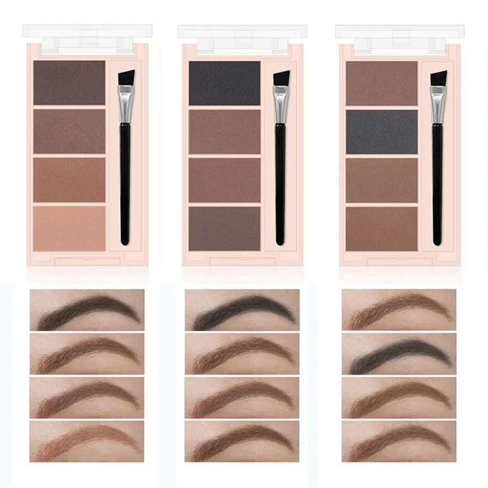 With Eyebrow Brush 4-color Eyebrow Powder Palette Sweatproof Long-Lasting Matte Eyebrow Powder Natural Beauty Tool