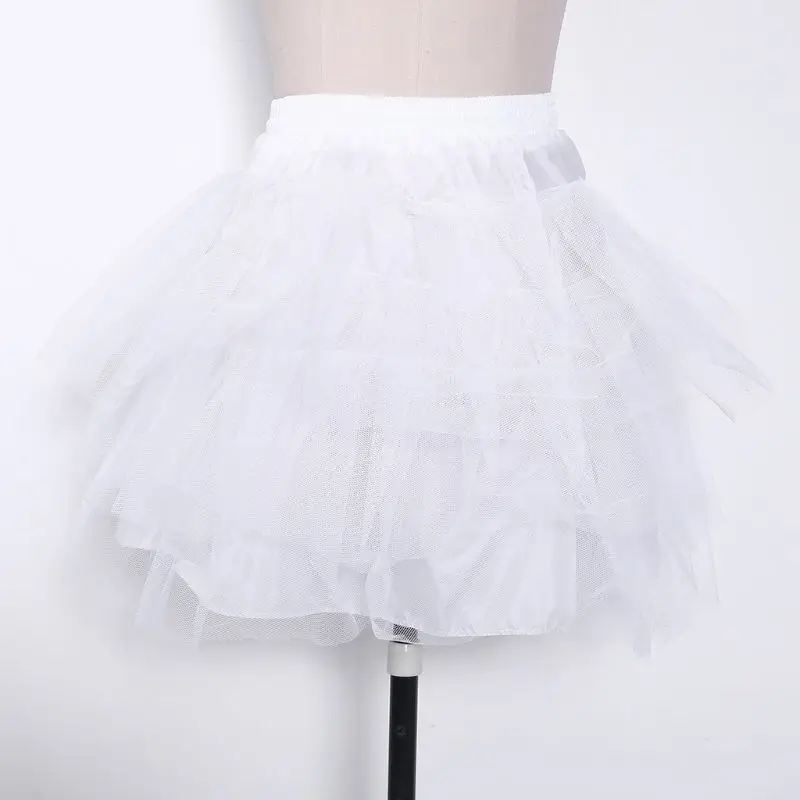 Women 4 Layer Elastic Drawstring Waist Underskirt Solid Color Short Petticoat Soft Tulle Mesh Puffy Tutu Skirt for Wedding Dress