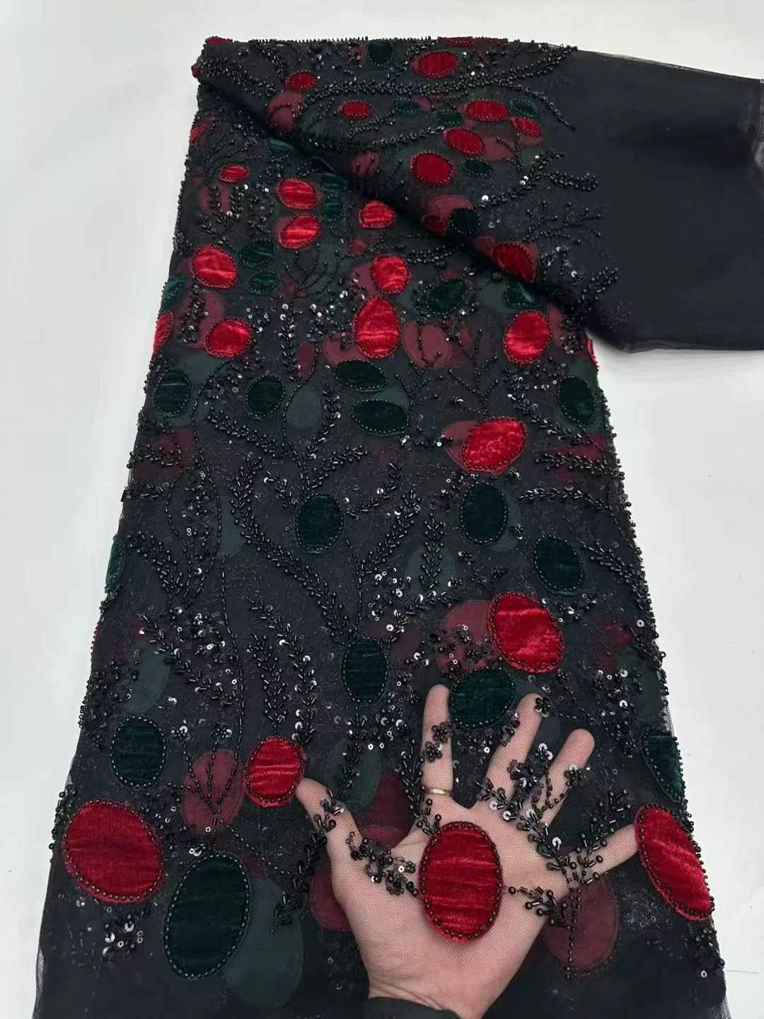 

Роскошная бархатная кружевная ткань 5 ярдов, высококачественная, 2026, темно-синяя, с бисером, модная, с пайетками, африканская кружевная ткань для женщин