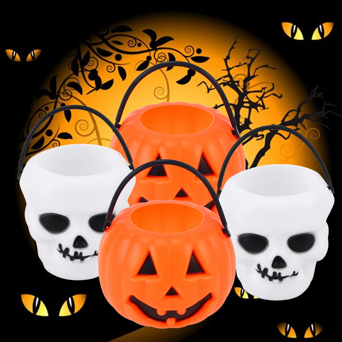 

24Pcs EcoFriendly Halloween Pumpkin And Skull Buckets Lightweight Portable Candy Pails For Trick Or Treat And Party Decorations