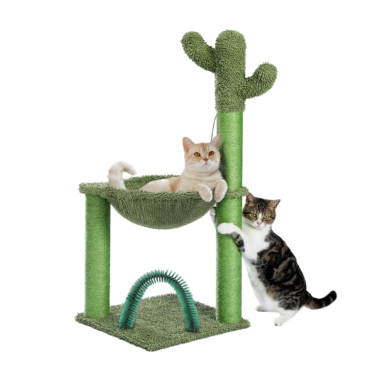 

Cactus Cat Tree Cat Tower with Cat Self Groomer Soft Hammock and Fully Wrapped Sisal Scratching Post for Indoor Cats 33 Inchs