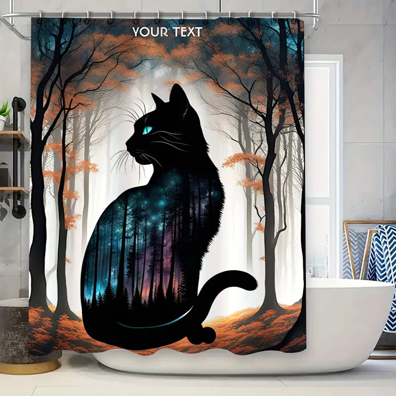 

Высококачественные занавески для душа на заказ с черным котом и дизайном лесной ночи, водонепроницаемая ткань, прочный принт, подходит для
