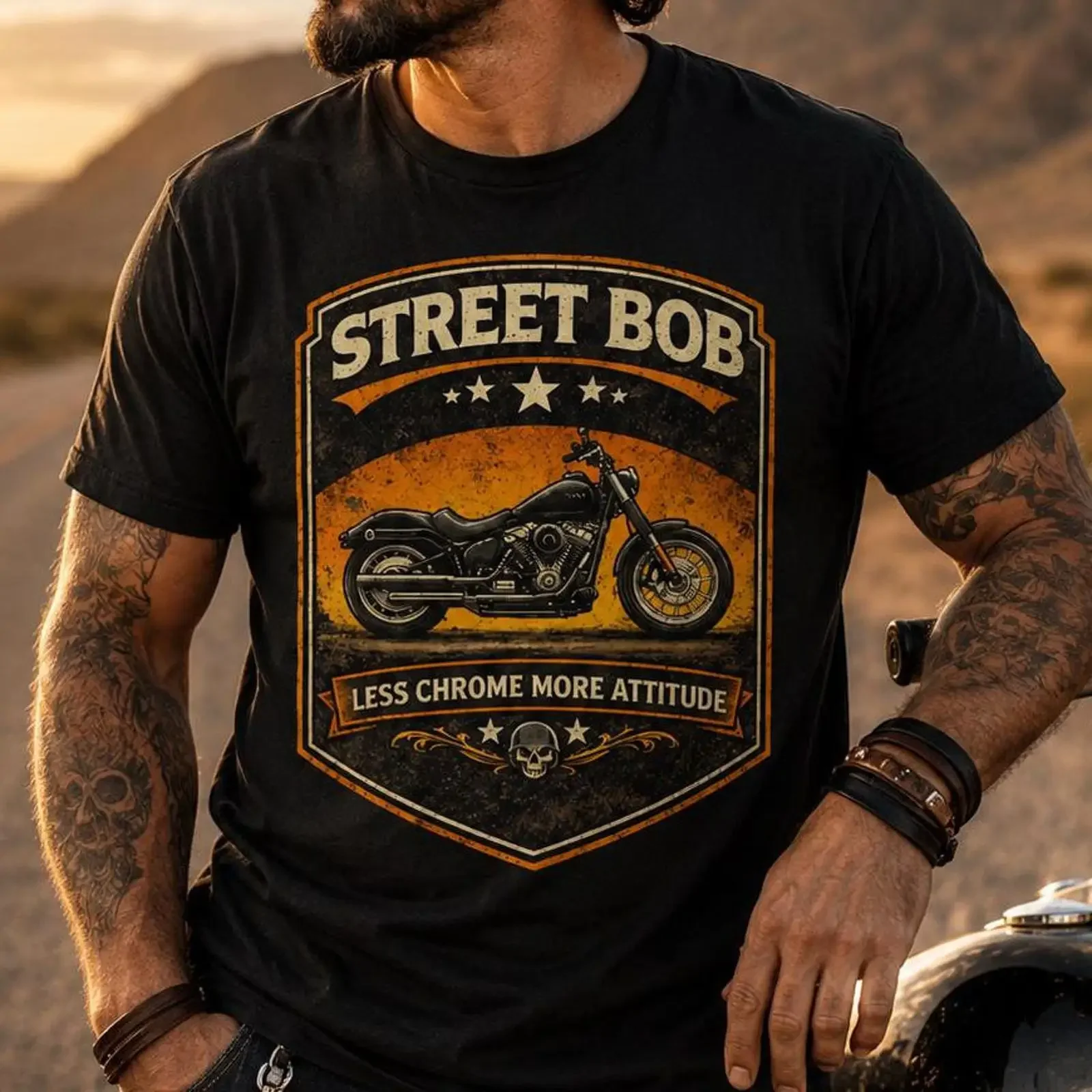 Street Bob Motorcycle T Shirt Biker Vintage Rider Custom Bobber Bike for Bikers Men vintage Washed designer clothes homme