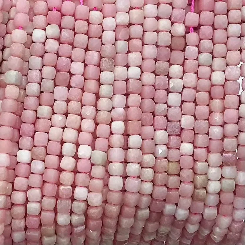 Natural Pink Opal Facted Square Cube 38cm Loose Beads for Jewerly Making Design Fashion Stone DIY Woman Necklace Wholesale Gift
