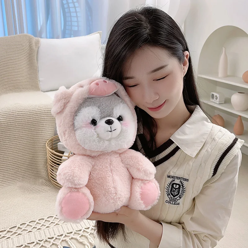 Mainan mewah anjing Husky lucu kreatif baru boneka anjing anak anjing lucu berubah menjadi babi Koala dinosaurus kartun boneka binatang lembut