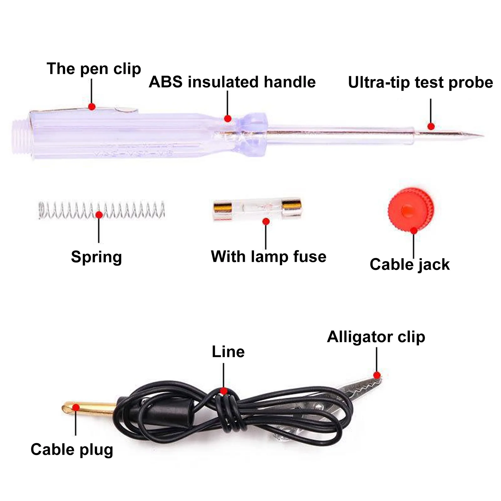 DC 6V-24V Car Tester Fuses and Light Socket Tester Transparent Circuit Test Pen for Car Motorcycle and Small Engines