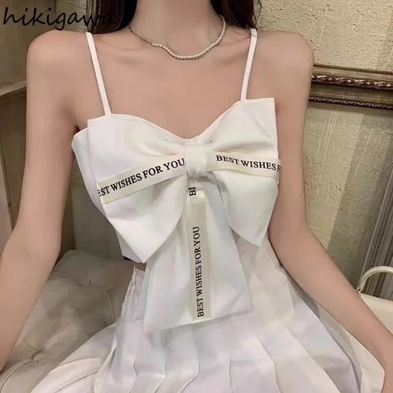 Sweet Bow Crop Tops Female 2023 Women\'s Clothing Sling Slim Waist Tank Korean Y2k Top Summer Sexy Club Camis Ropa Mujer 27f376