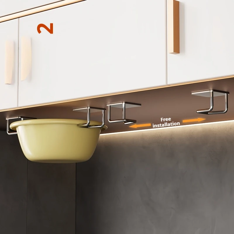 Accesorios de cocina, gancho de almacenamiento adhesivo fuerte, organizador de baño para el hogar de acero inoxidable, utensilios, tabla de cortar, escurridor de esponja