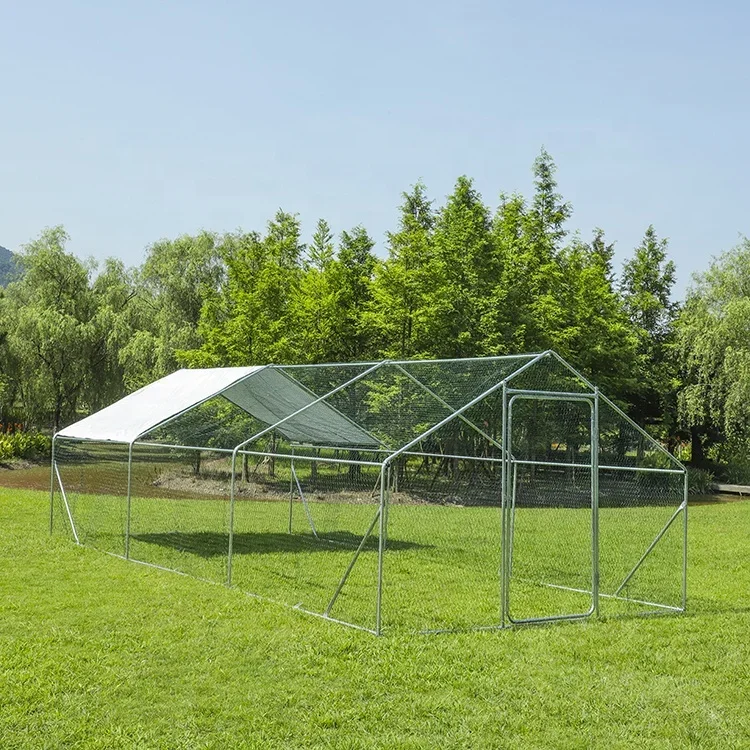 Galvanised Steel Poultry Cage Walk-In Chicken Coop With Shade Hen Run House For Animals