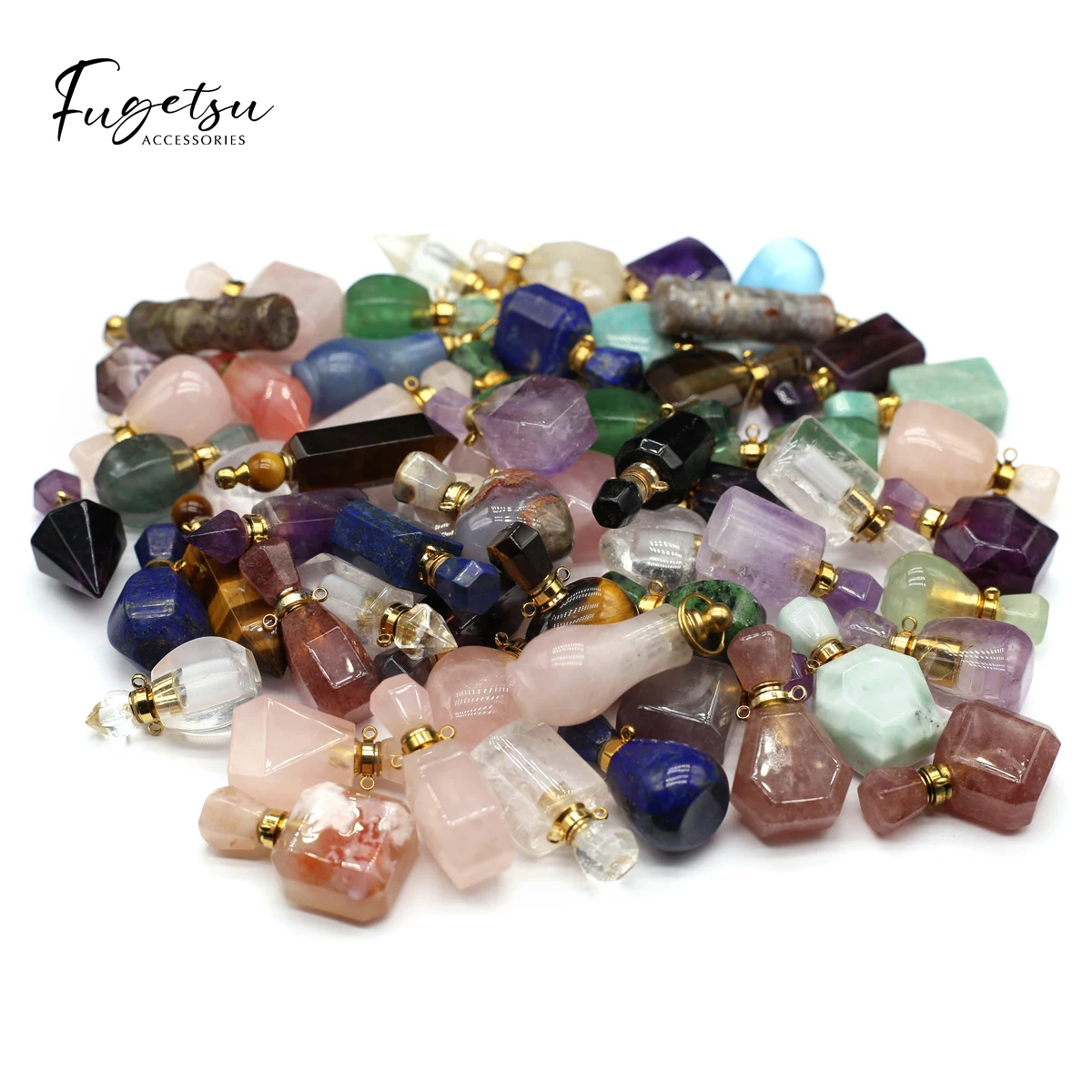 1/2/3/5/8/10pcs Perfume Bottle Random Colour Shape Pendant Natural Stone Charms for DIY Necklace Jewelry Making Given Chain