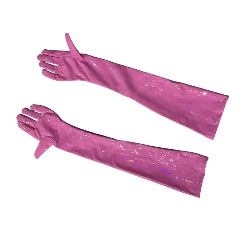 652F قفازات نسائية عصرية طويلة من جلد البولي يوريثان قفازات عالية اللمعان ملابس لعب الأدوار وملابس المناسبات الخاصة