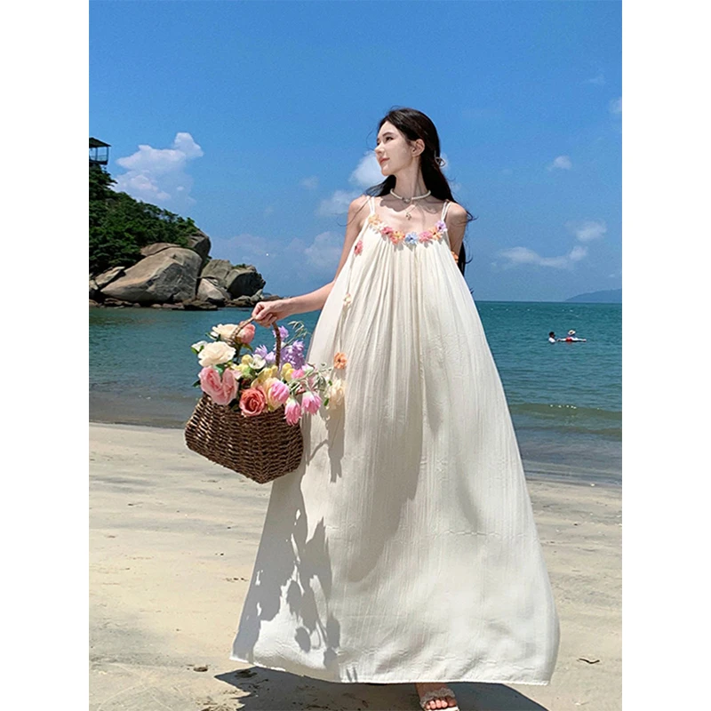 

Stereoscopic Flower Loose Sleeveless Dress 2026 Summer Lazy Style Sweet Seaside Holiday Dresses Casual Pullover Woman Clothes