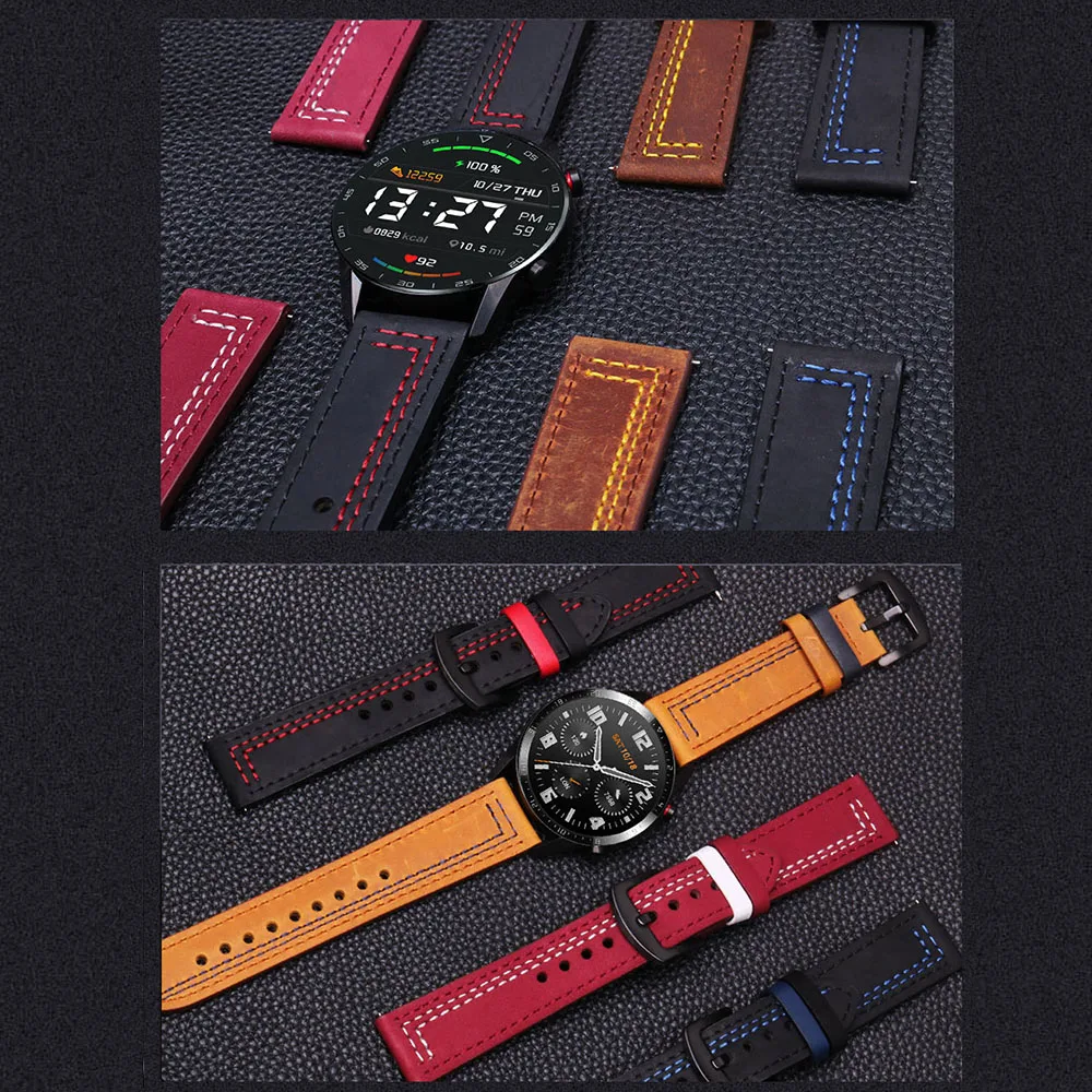 Vintage Genuine Leather Watchbands Samsung Galaxy, Garmin Huawei Bands 22mm 20mm Women Men Cowhide Watch Band Strap Watchband