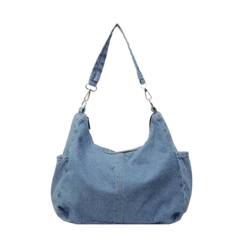 Bolso de mano vaquero con contraste de Color sólido para mujer, bolsa de hombro con movimiento Simple, de gran capacidad, a la moda, para invierno, 2024