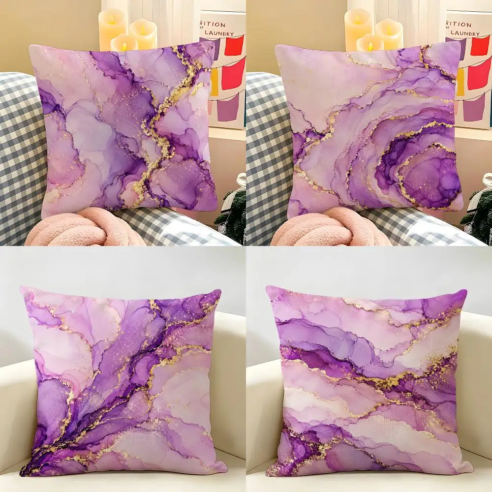 Amethyst Gold Alcohol Ink Variants Cushion Cover Natural Linen Double Sided Print  Throw Pillow Case for Sofa Couch Home Decor