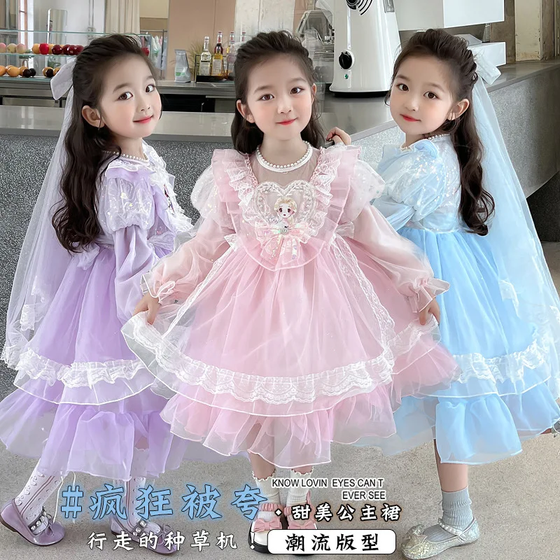 Girl's Autumn New Elsa Princess Dress 2024 Children's Lolita Sweet Kuromi Cloak Dress Halloween Cosplay Costume Birthday Gift