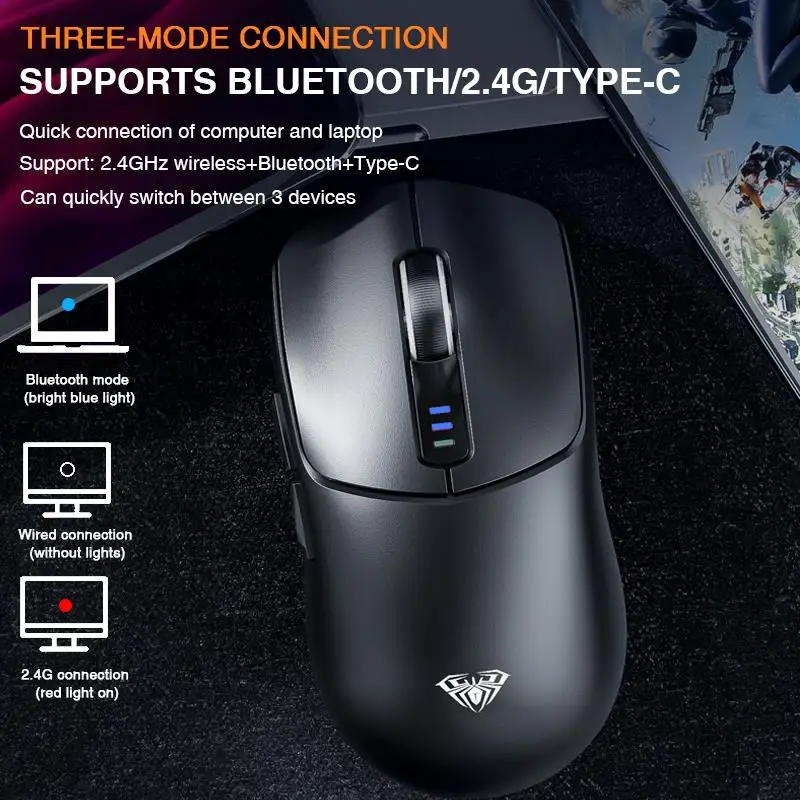 AULA SC580 Gaming Mouse Tri-mode Rechargeable Ergonomic Bluetooth Mouse 10000 DPI Wireless Bluetooth Mice for Office Gaming