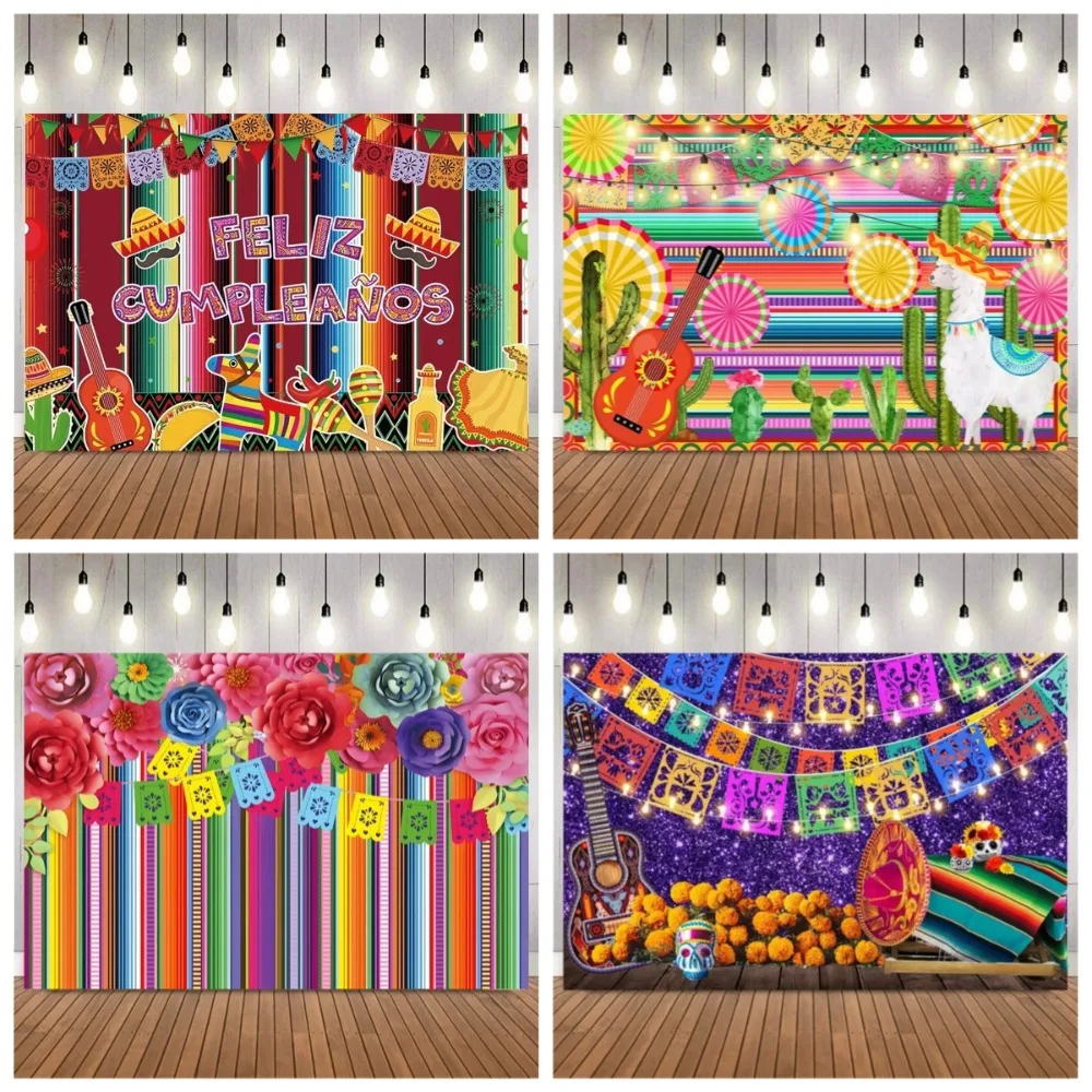 

Mexican carnival theme banner background, color stripe flower Paper Cuttings, family party party decoration photography Backdrop