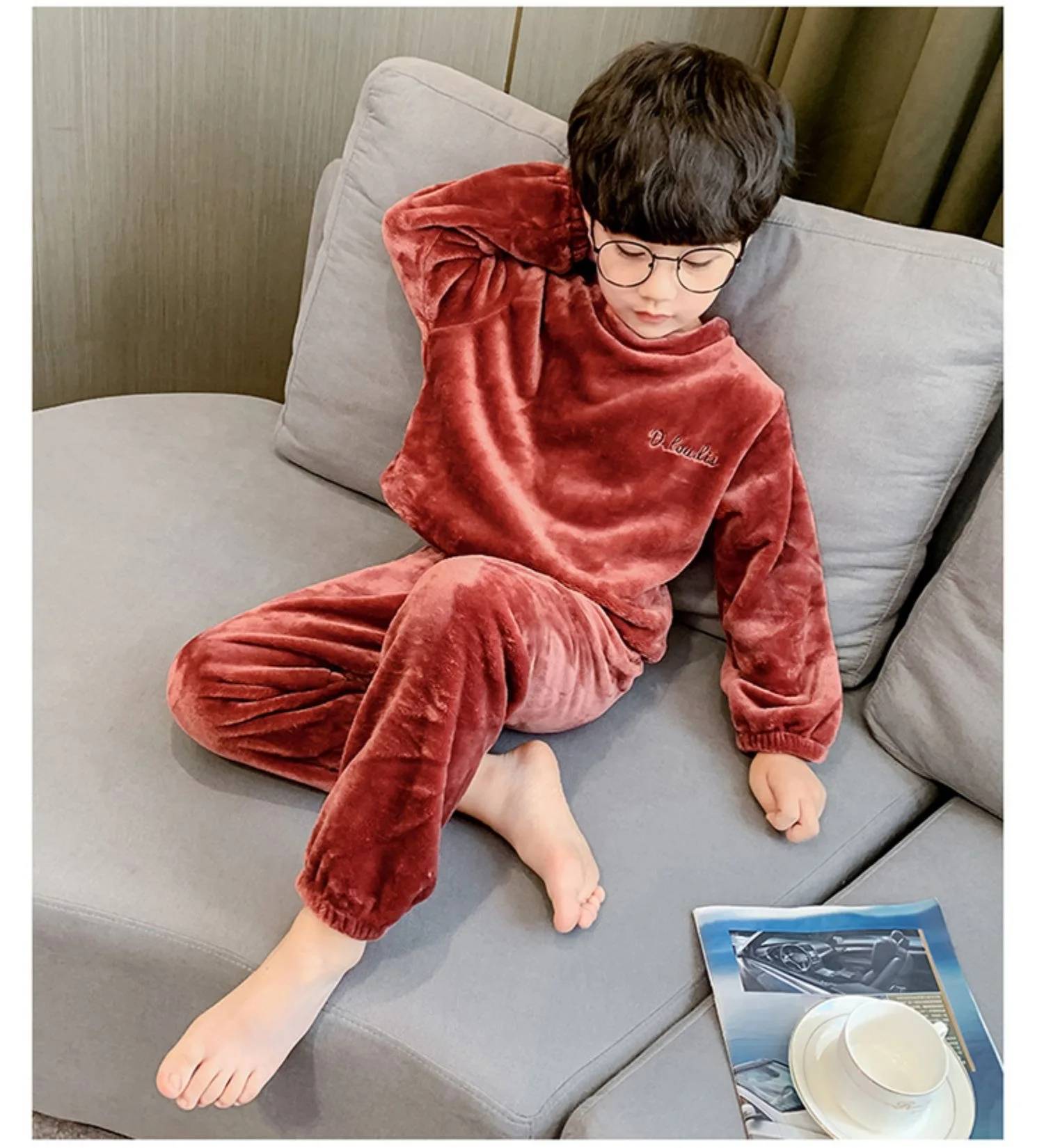 Baby Herbst-Winter Fleece-Pyjama-Set für Jungen und Mädchen, Langarm-Oberteil und Hose, Warme Homewear, Weiche Kinder-Loungewear, Locker Sitzend, Lässig – Detail 19
