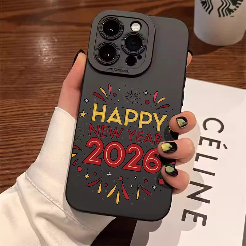 

Pop New Year 2026 Pattern Phone Case For IPhone 17 16 15 14 13 12 11 Pro Max Air XS X XR 7 8 Plus SE2 16e Soft Silicone Bumper C
