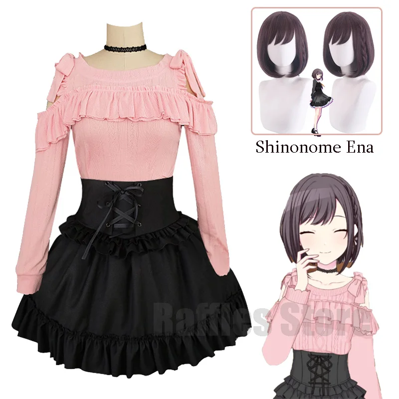 Spielprojekt Sekai Bunte Bühne! Shinonome Ena Cosplay Kostüm Perücke Mädchen Niedlich Party Rosa Anzug Röcke Halloween Tägliche Uniformen