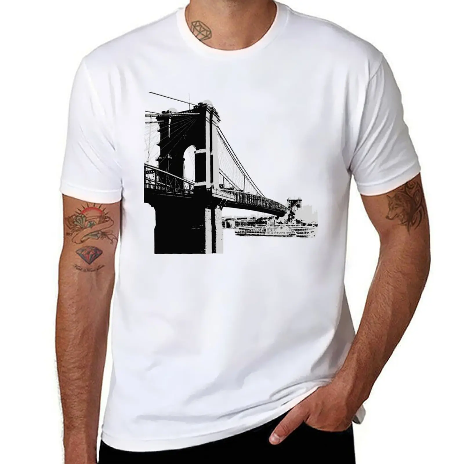 

Suspension Bridge and River Boat Island Queen T-Shirt man t shirt designer t shirt man plain graphic t shirts for man T-Shirt