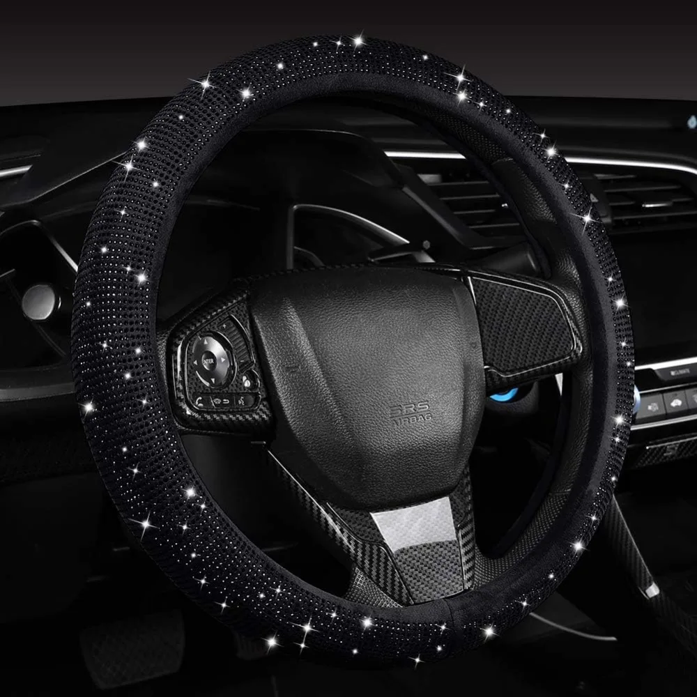 Fashion Black Bling Steering Wheel Cover with Black Diamonds Car Wheel Cover Sparkling