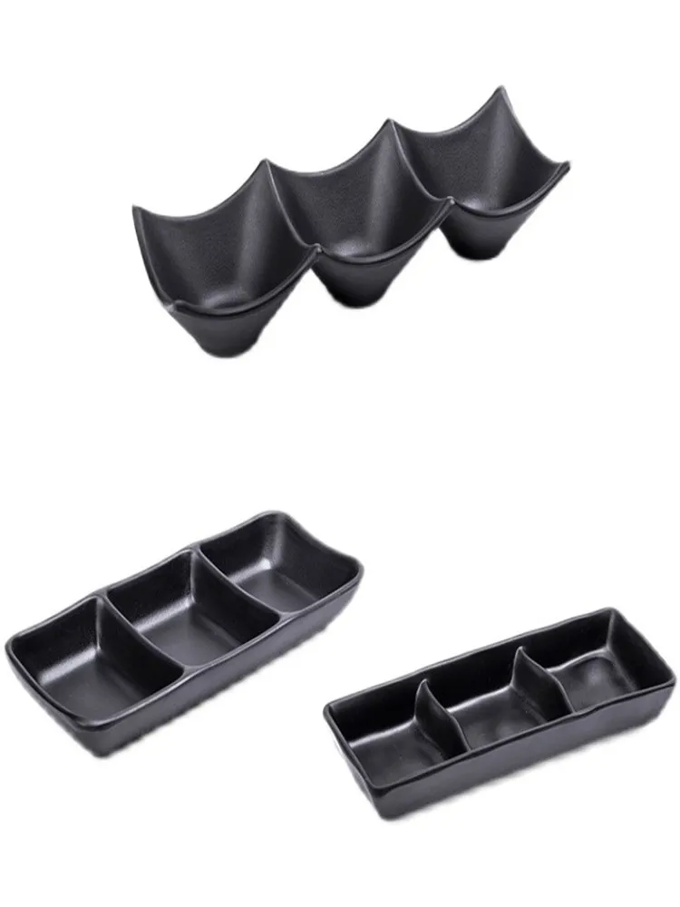 Plato pequeño rectangular de melna nea para salsa, estilo chino, utensilios de restaurante para ollas calientes y barbac...