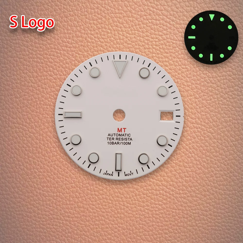 S Logo 28.5mm White GMT dial with red font dial Suitable For NH34 Movement Ice Blue Luminous Watch Modification Accessories
