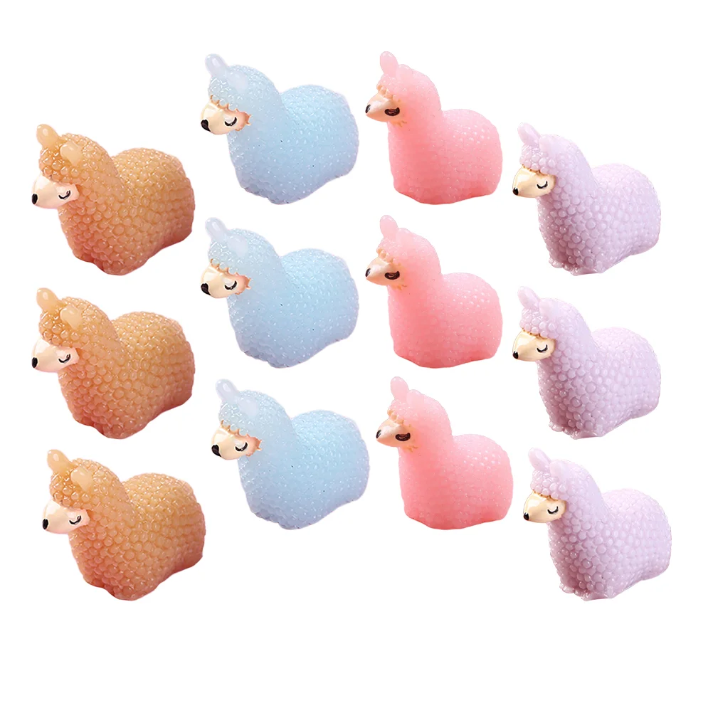 12 Pcs Alpaca Ornament Animal Mini Statue Resin Figurines Accessories Miniatures Garden Decor Decoration