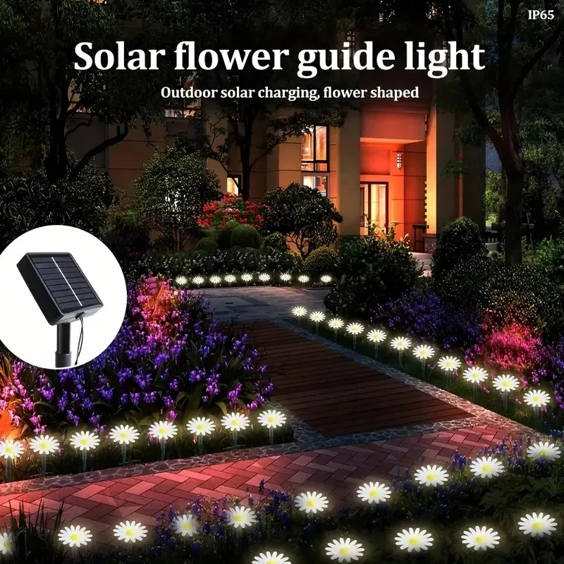 Solar Daisy LED String Lights 20LEDs Warm White Waterproof 8 Modes Outdoor Garden Lawn Path Lights for Yard Patio Decor