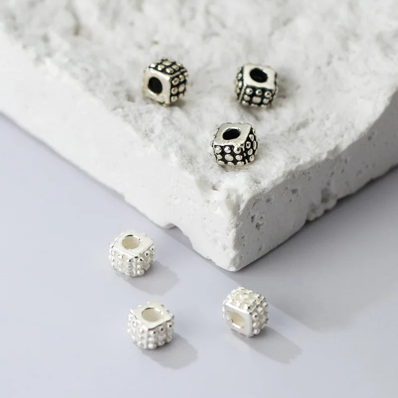 

100% Real Sterling 925 Silver Through-hole Septal Beads Charm Dots Pattern Diy Material Accessory For Bracelet Necklace S0851