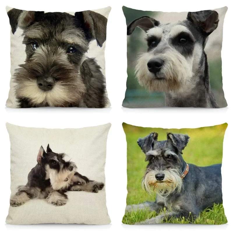 Cute Schnauzer Pillowcase Decorative Throw Pillow Cover Dog Pattern Cushions Home Decor 45x45cm DWG059