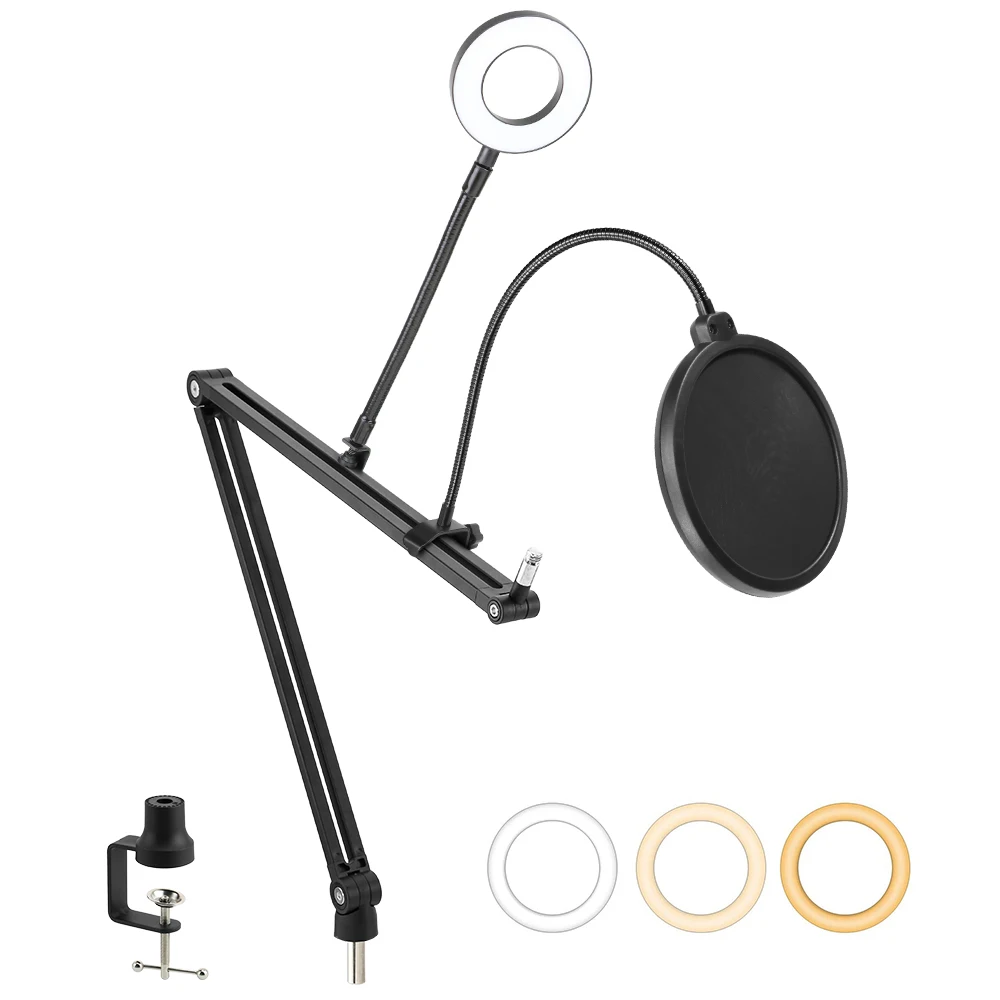 Braccio di sospensione Braccio a forbice Supporto per microfono Filtro anti-pop Anello di montaggio antiurto per HyperX QuadCast A8 A6V K658 K688 K669 Microfono