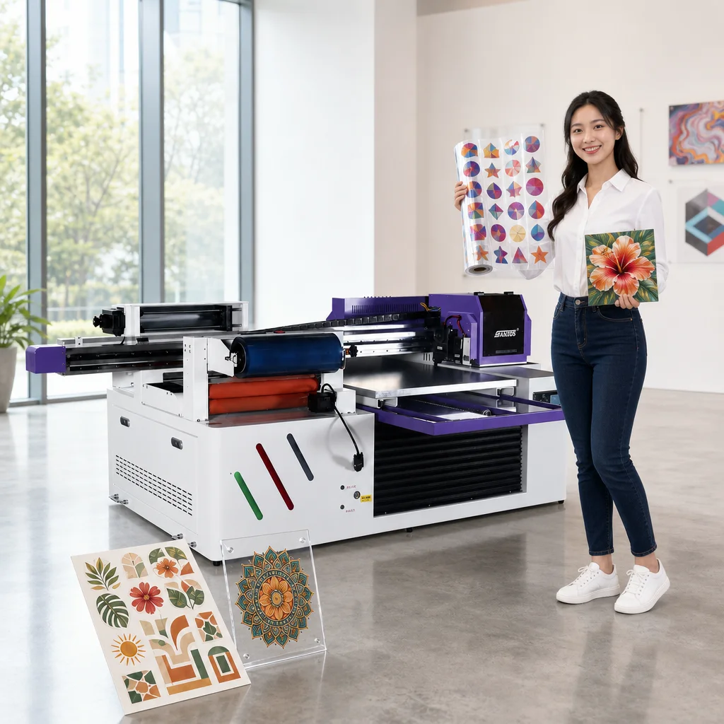 Hybrid 6090 UV Flatbed Roll Printer Xp600 I3200-U1 White Ink 60x90cm Ab Film Uv Dtf Sticker Printer With Laminator